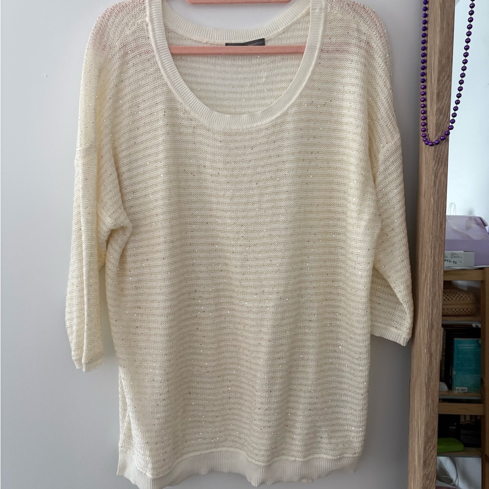 Sequin and Stripe Cream Women's Sweater